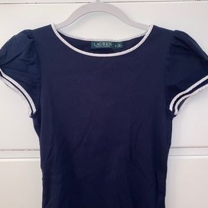 Lauren Ralph Lauren Ribbed Navy Short Sleeve Top